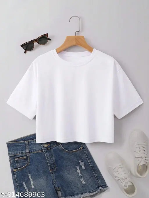 Women's cotton solid half sleeve crop top, short sleeves, XS-XXXL sizes available
