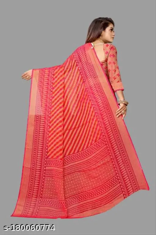 Fancy Brasso striped chiffon saree with unstitched running blouse, Indian ethnic wear in trendy multi-color