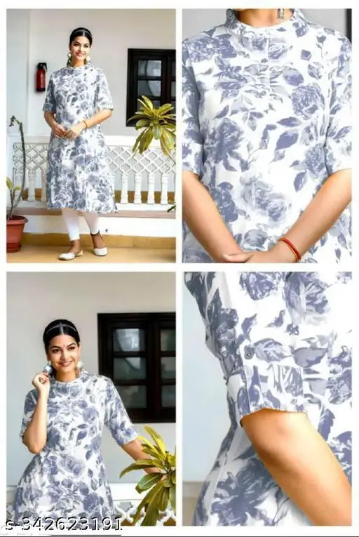 Grey soft cotton casual kurti with collared neck and half sleeve for women