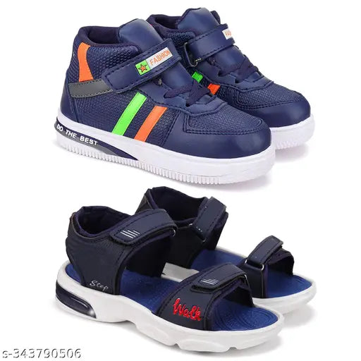 Bersache Lightweight Sports Running shoes for boys, blue, black and orange straps