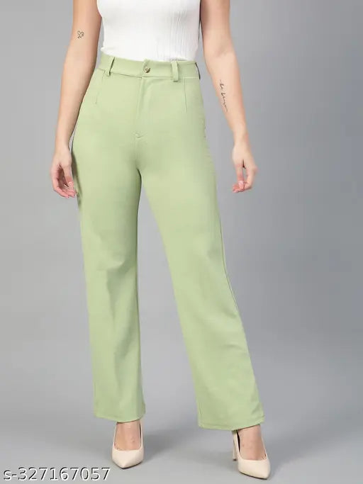 Women's regular fit cotton blend trousers