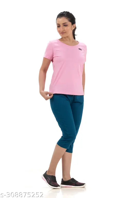 Women's & Girls 100% Cotton Capri Top Set (Pack of 2), heart-themed casual loungewear for comfortable nights at home