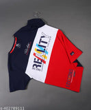 Men's Premium 100% Super Combed Cotton Rich Printed Blue White & Red Round Neck Half Sleeve T-Shirt