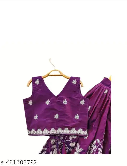 Purple taffeta silk, embellished kids Lengha Choli ready-to-wear for 4-year-old, India