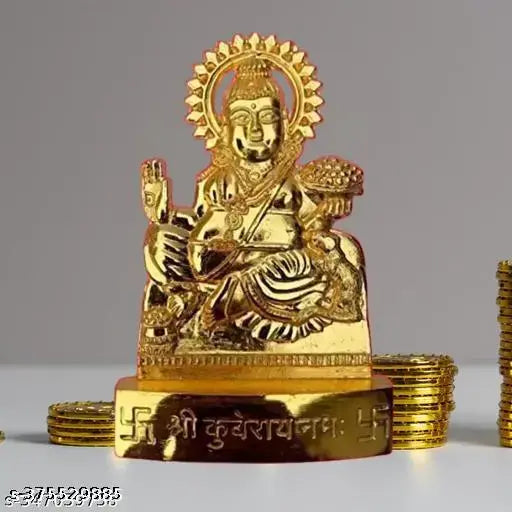 Gold-plated Daridra Bhanjana Lord Kuber Murti statue (11cm height)