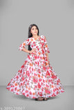 Cotton blend kids gown set with bangle and slippers - elegant party wear for girls aged 12 years, Indian design