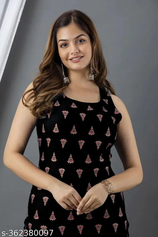 Rayon sleeveless printed kurti for women, Banita Alluring style, available in sizes S-5XL