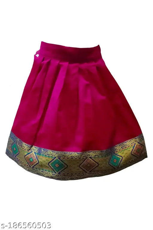 Girls traditional silk cotton Lehenga Choli set, sleeveless, embroidered, gift included. Sizes: 6-8 years (waist 28 in, length 28 in). Indian festivals or gatherings ready wear