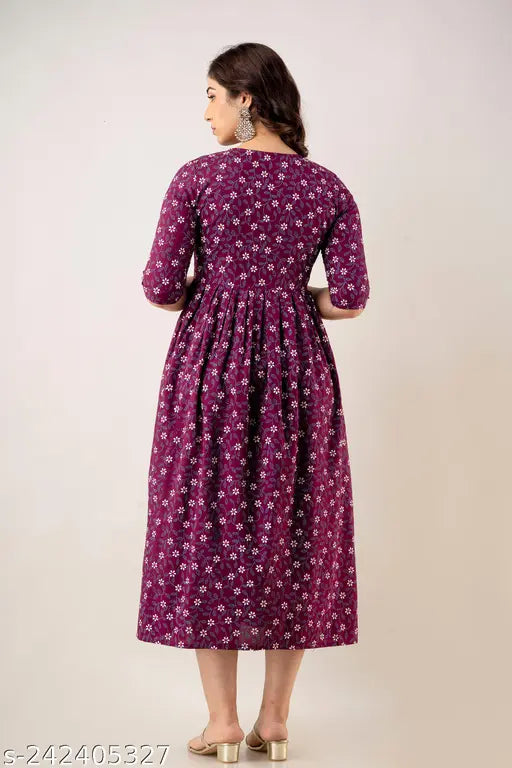 Trendy rayon flared kurti gown, three-quarter sleeves, printed combo, perfect for party wear in India