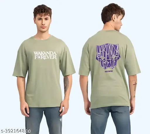 Men's oversize round neck printed casual cotton blend t-shirt, solid color with trendy pattern, perfect for everyday wear