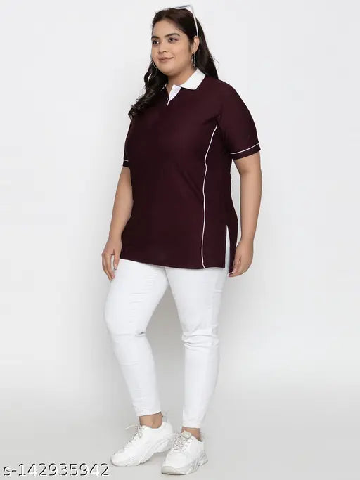 Plus-size women's dry fit Lycra polo t-shirt in solid color, perfect for activewear. Made of quality Lycra fabric from India