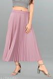 Pink satin skirt with high waist and pleated design