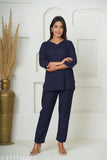 Rayon nightsuit set by Siya, solid color women's pyjamas with three-quarter sleeves