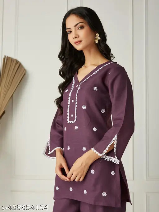 Women's poly cotton lace CoOrd set, 3/4 sleeves, effortless elegance for casual outings