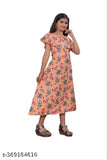 Baby Girls Printed A-Line Gowen in vibrant polyester pattern, short sleeves, size 5-6 years