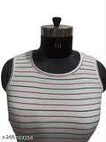 Lycra striped sleeveless top, round neck, print pattern, size XS-M, made in India