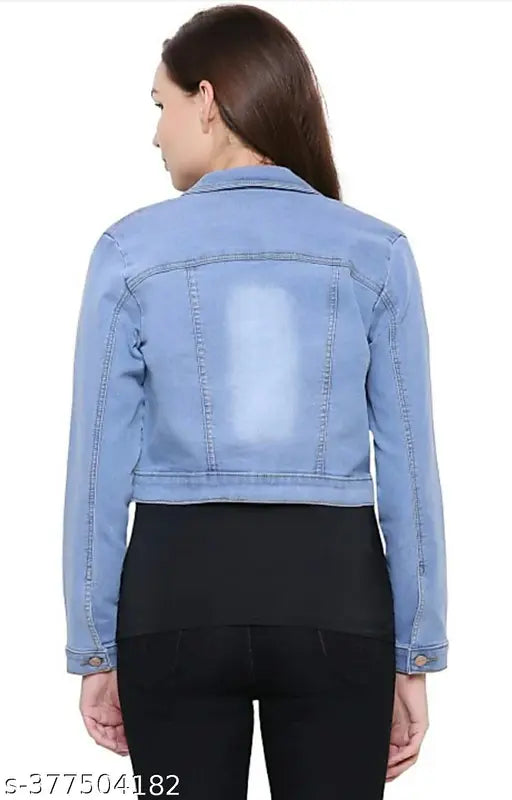 Denim, solid pattern, long-sleeved women's jacket by Ghub Fancy, India
