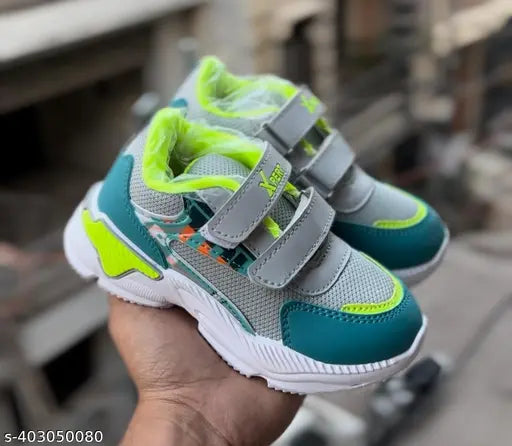 Grey and turquoise kids' athletic sneakers