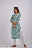 Green Swasti Women Plus Size Printed Pure Cotton Straight Kurta with three-quarter sleeves, ideal for plus size fashion