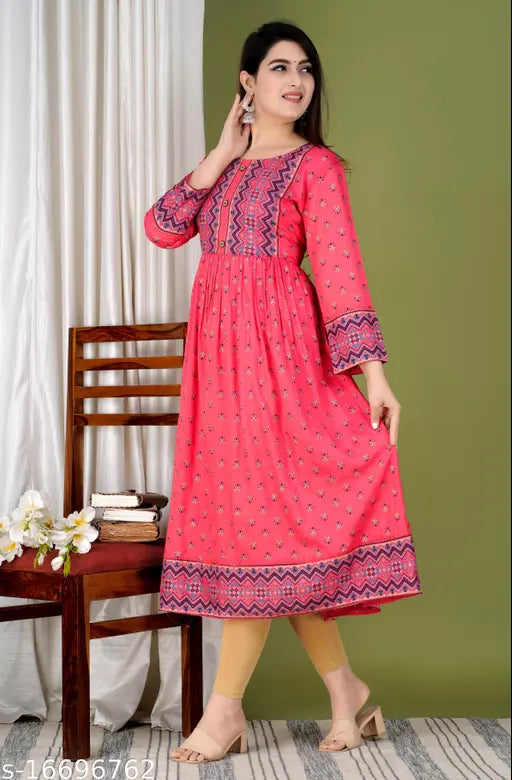 Gurmeet Fashion Women's Printed Viscose Rayon 3/4 Sleeve Maxi GOWN, vibrant pattern for festivals and parties