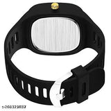 Black classic design analog watch, genuine leather strap, multi-squared face with silicone coating, fashionable boys' watch, mens' multi-function day month date watch