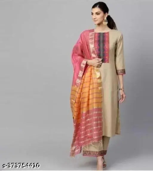Black cotton kurta set with royal dupatta and bottomwear, solid pattern, three-quarter sleeves. Embrace elegance in 'Regal Noir' style