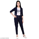 Navy blue blazer with white t-shirt, cropped pants