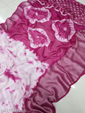 Dyed chiffon moss saree with matching chiffon blouse, Indian ethnic wear for women