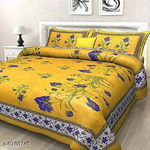 Attractive cotton double bedsheet combo, pack of 2, 140 thread count, Queen size (100x90), made in India
