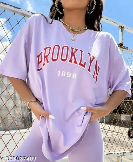Purple cotton drop shoulder oversized T-shirt for women