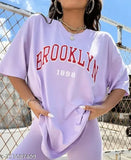 Purple cotton drop shoulder oversized T-shirt for women