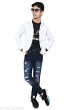 Black pearl necklace with denim men's jeans