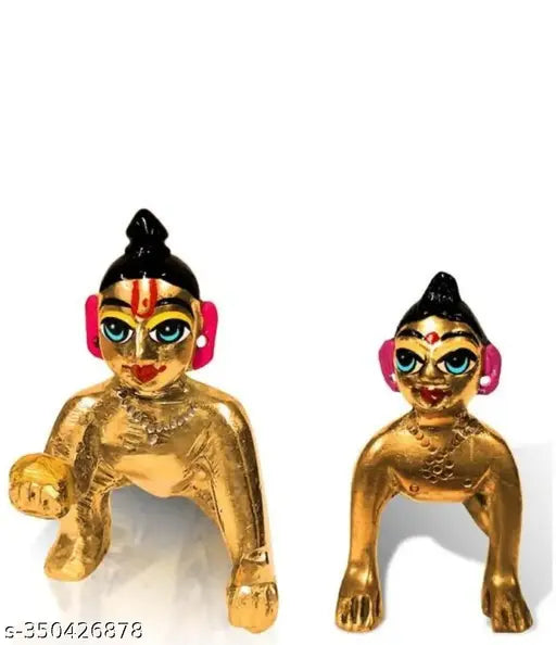 Brass Krishna & Radha figurines, Indian handcrafted idols for home decor or worship, intricately crafted using traditional sand casting technique