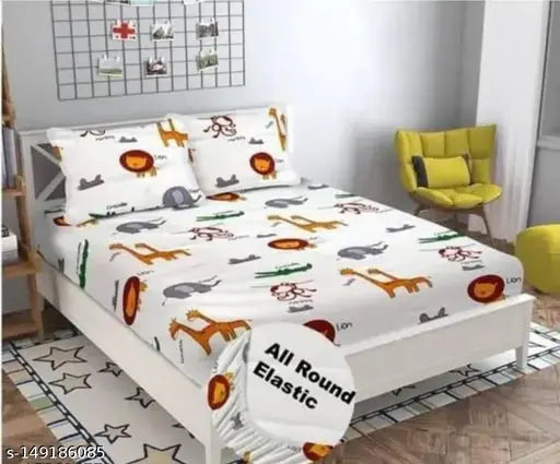 Trendy white & blue cotton fitted bedsheet set for 78x72+10 mattress - luxury comfort in summer whites