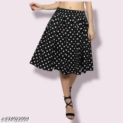 Black and white polka dot women's midi skirt