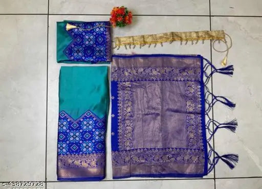Art Silk lehenga and dupatta for kids, trending Narayan Pet design in ethnic motifs, self-designed and unstitched in one quantity, suitable for South Indian style, made in India