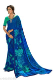 Indian style georgette sari in blue with blouse, fashionable women's clothing