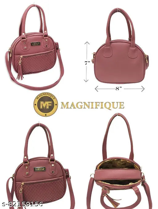 Purple PU sling bag for women. Large purse with shoulder strap, multiple pockets and compartments