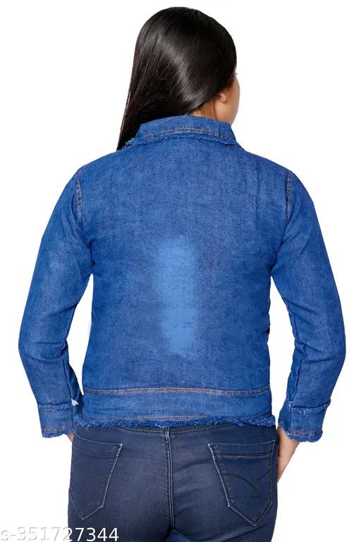 Denim women's jeans jacket, solid color, long sleeves - perfect for parties or functions. Made in India