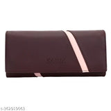 Pink stripe accented brown leather ladies' clutch wallet