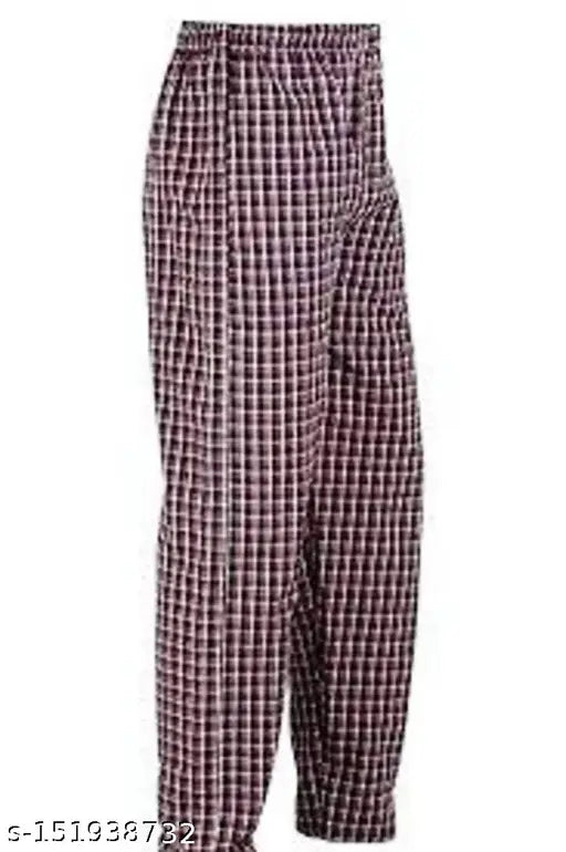 Red and black plaid men's pajama set with elastic waistbands