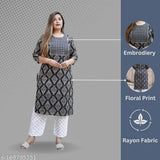 Multicolor printed cotton kurta and palazzo set, suitable for party, wedding, office, and casual wear. Round neckline, 3/4 sleeve, ankle length design