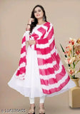 White Georgette UNDO Western Anarkali Gown, solid pattern, long sleeves. Evening formal bridal gown on hanger