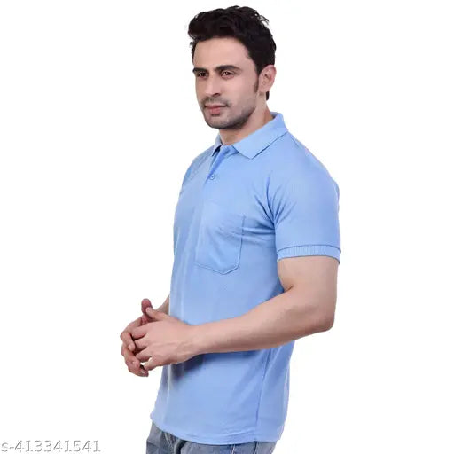 Multicolor Maroon & Sky blue Amario Men's Polo Regular Fit Half Sleeve T-Shirt with Side Pocket, polycotton fabric, multiple sizes (S to 3XL)