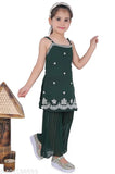 Sequinned chiffon A-line kurta with plazzo set for kids and girls, embellished with adjustable straight top, easy to wash. Sizes range from 2-3 years to 10-11 years. Made in India