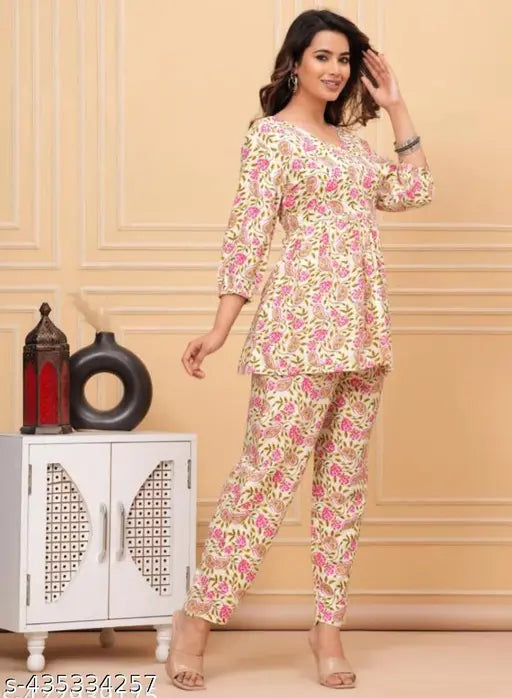 Rayon floral printed flared pyjamas, vibrant and flowing, perfect for sleepwear