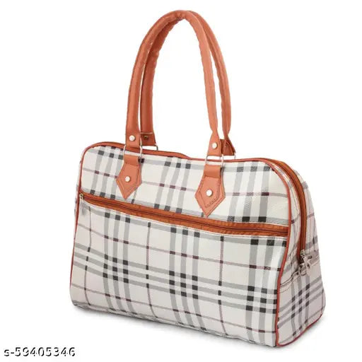 Checkered plaid material handbag, brown hardware, large size