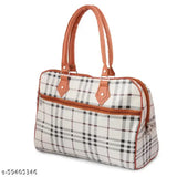 Checkered plaid material handbag, brown hardware, large size
