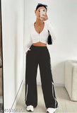Black high-waisted bellbottom trousers for women