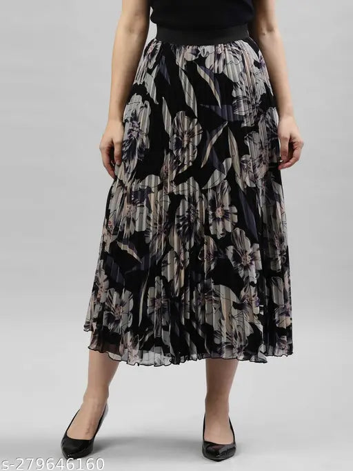 Black floral midi skirt